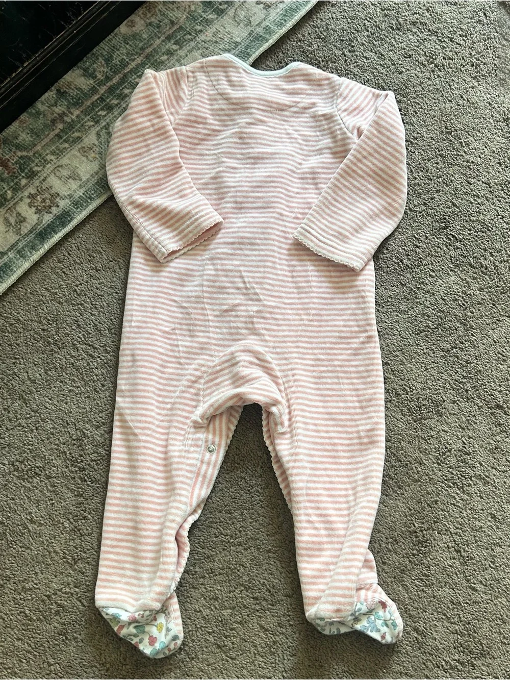 Baby Boden 6-9 mo Soft Pink Stripe Baby One-Piece Footed Pajamas